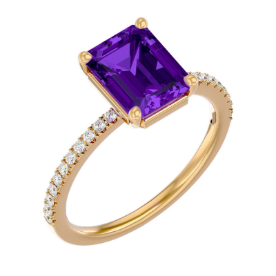 1 1/2 Carat Amethyst and Diamond Ring In 14 Karat Yellow Gold