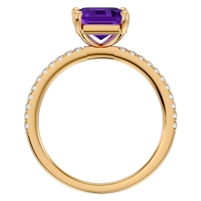 1 1/2 Carat Amethyst and Diamond Ring In 14 Karat Yellow Gold