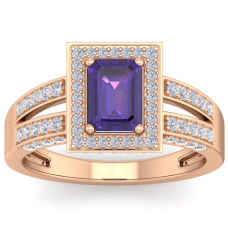 1 1/2 Carat Amethyst and Halo Diamond Ring In 14 Karat Rose Gold