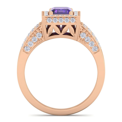1 1/2 Carat Amethyst and Halo Diamond Ring In 14 Karat Rose Gold