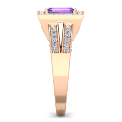 1 1/2 Carat Amethyst and Halo Diamond Ring In 14 Karat Rose Gold