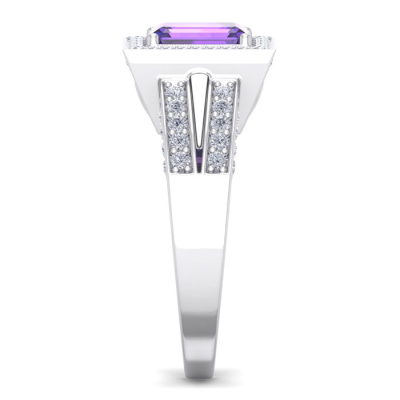 1 1/2 Carat Amethyst and Halo Diamond Ring In 14 Karat White Gold
