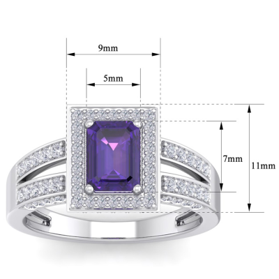 1 1/2 Carat Amethyst and Halo Diamond Ring In 14 Karat White Gold