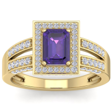 1 1/2 Carat Amethyst and Halo Diamond Ring In 14 Karat Yellow Gold