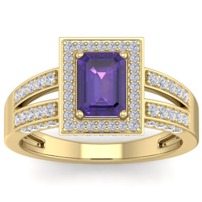 1 1/2 Carat Amethyst and Halo Diamond Ring In 14 Karat Yellow Gold