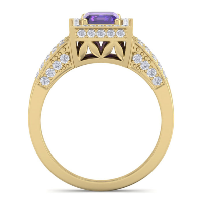 1 1/2 Carat Amethyst and Halo Diamond Ring In 14 Karat Yellow Gold