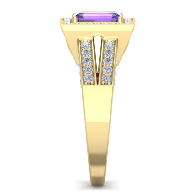 1 1/2 Carat Amethyst and Halo Diamond Ring In 14 Karat Yellow Gold
