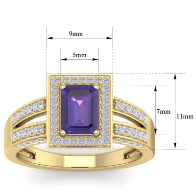 1 1/2 Carat Amethyst and Halo Diamond Ring In 14 Karat Yellow Gold