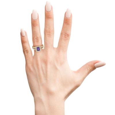 1 1/2 Carat Amethyst and Halo Diamond Ring In 14 Karat Yellow Gold