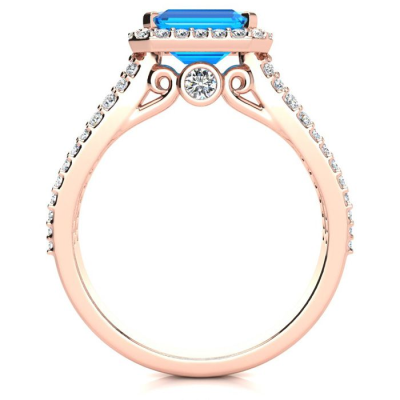 1 1/2 Carat Antique Blue Topaz and Halo Diamond Ring In 14 Karat Rose Gold