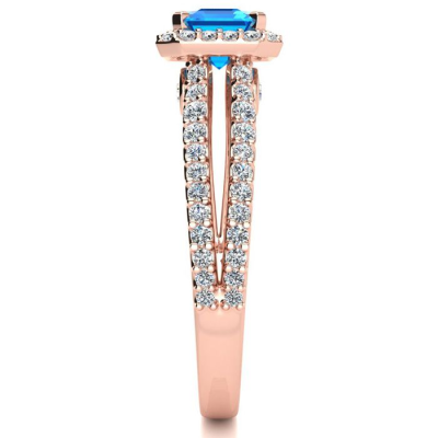 1 1/2 Carat Antique Blue Topaz and Halo Diamond Ring In 14 Karat Rose Gold