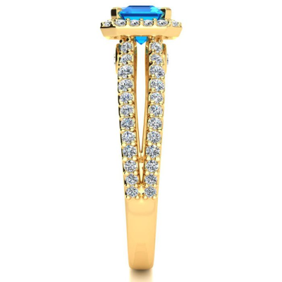 1 1/2 Carat Antique Blue Topaz and Halo Diamond Ring In 14 Karat Yellow Gold