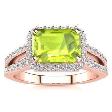 1 1/2 Carat Antique Peridot and Halo Diamond Ring In 14 Karat Rose Gold