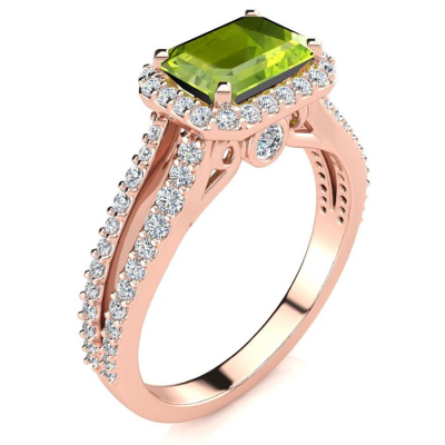 1 1/2 Carat Antique Peridot and Halo Diamond Ring In 14 Karat Rose Gold
