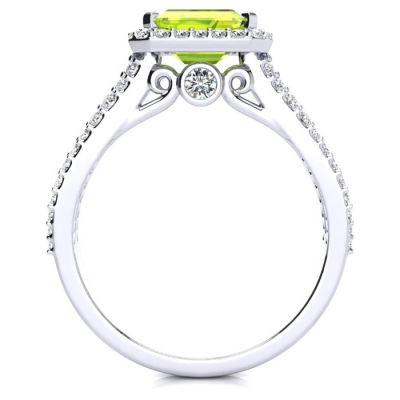 1 1/2 Carat Antique Peridot and Halo Diamond Ring In 14 Karat White Gold