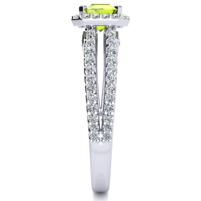 1 1/2 Carat Antique Peridot and Halo Diamond Ring In 14 Karat White Gold