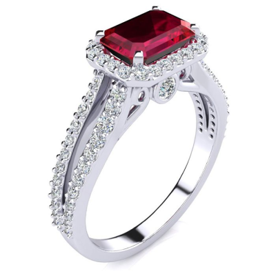 1 1/2 Carat Antique Ruby and Halo Diamond Ring In 14 Karat White Gold