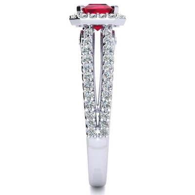 1 1/2 Carat Antique Ruby and Halo Diamond Ring In 14 Karat White Gold