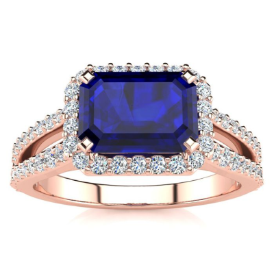 1 1/2 Carat Antique Sapphire and Halo Diamond Ring In 14 Karat Rose Gold
