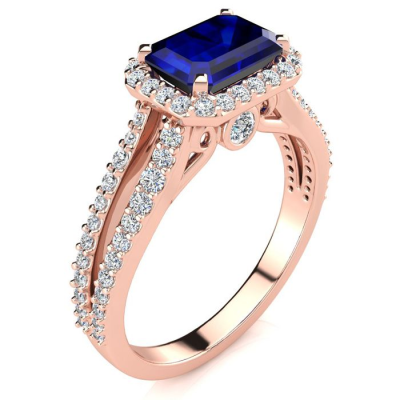 1 1/2 Carat Antique Sapphire and Halo Diamond Ring In 14 Karat Rose Gold