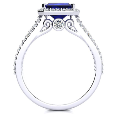 1 1/2 Carat Antique Sapphire and Halo Diamond Ring In 14 Karat White Gold