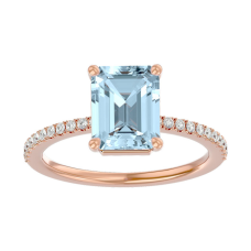 1 1/2 Carat Aquamarine and Diamond Ring In 14 Karat Rose Gold
