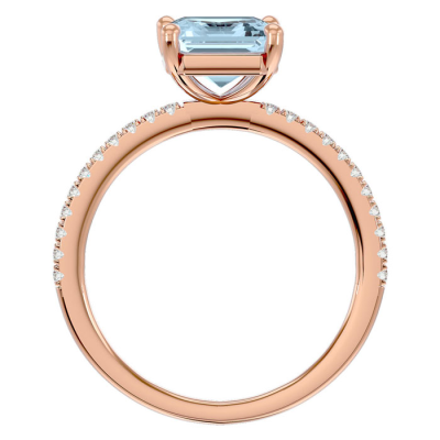 1 1/2 Carat Aquamarine and Diamond Ring In 14 Karat Rose Gold
