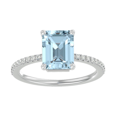 1 1/2 Carat Aquamarine and Diamond Ring In 14 Karat White Gold