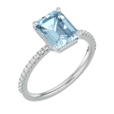 1 1/2 Carat Aquamarine and Diamond Ring In 14 Karat White Gold