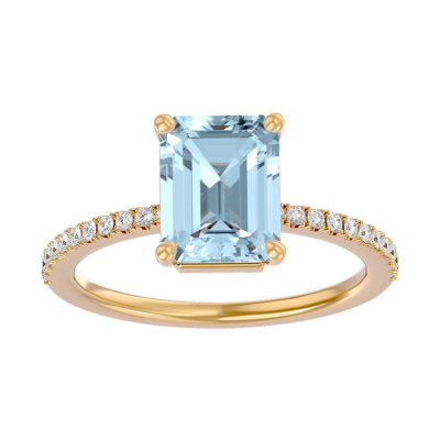 1 1/2 Carat Aquamarine and Diamond Ring In 14 Karat Yellow Gold