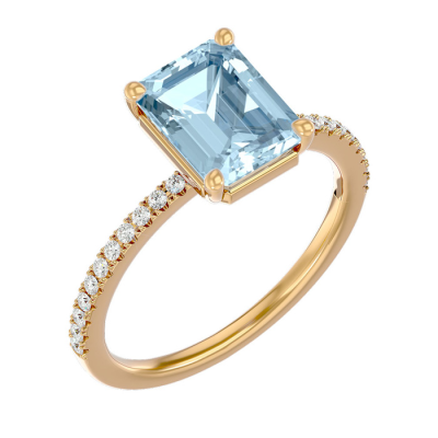 1 1/2 Carat Aquamarine and Diamond Ring In 14 Karat Yellow Gold