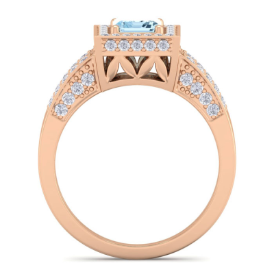 1 1/2 Carat Aquamarine and Halo Diamond Ring In 14 Karat Rose Gold