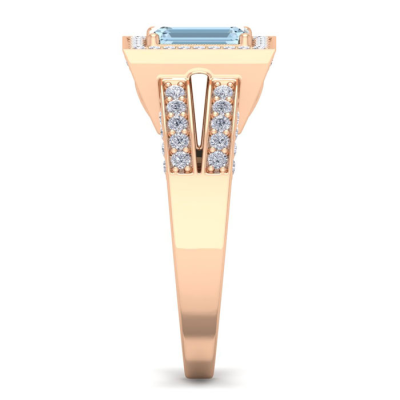1 1/2 Carat Aquamarine and Halo Diamond Ring In 14 Karat Rose Gold