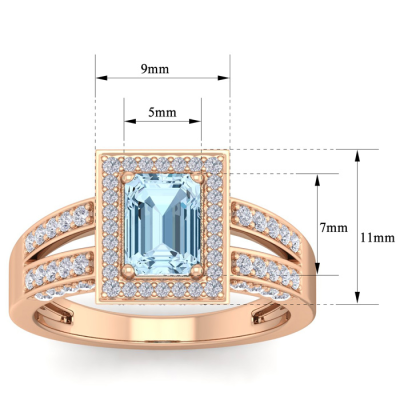1 1/2 Carat Aquamarine and Halo Diamond Ring In 14 Karat Rose Gold