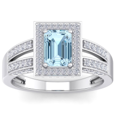 1 1/2 Carat Aquamarine and Halo Diamond Ring In 14 Karat White Gold