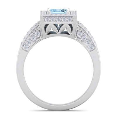 1 1/2 Carat Aquamarine and Halo Diamond Ring In 14 Karat White Gold