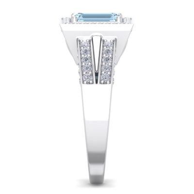 1 1/2 Carat Aquamarine and Halo Diamond Ring In 14 Karat White Gold