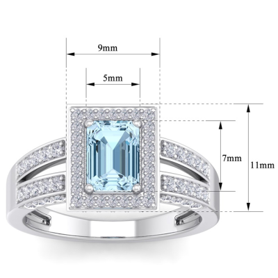 1 1/2 Carat Aquamarine and Halo Diamond Ring In 14 Karat White Gold