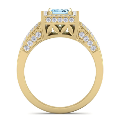 1 1/2 Carat Aquamarine and Halo Diamond Ring In 14 Karat Yellow Gold