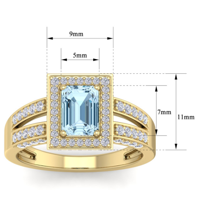 1 1/2 Carat Aquamarine and Halo Diamond Ring In 14 Karat Yellow Gold