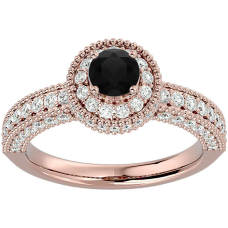 1 1/2 Carat Black Diamond Halo Engagement Ring In 14 Karat Rose Gold