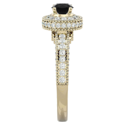 1 1/2 Carat Black Diamond Halo Engagement Ring In 14 Karat Yellow Gold