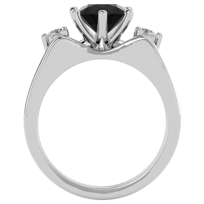 1 1/2 Carat Black Diamond Solitaire Ring With 1/5 Carat Enhancer In 14 Karat White Gold