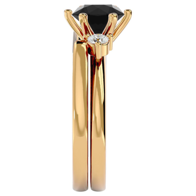1 1/2 Carat Black Diamond Solitaire Ring With 1/5 Carat Enhancer In 14 Karat Yellow Gold