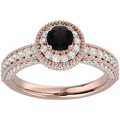 1 1/2 Carat Black Moissanite Halo Engagement Ring In 14 Karat Rose Gold