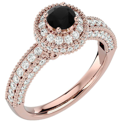 1 1/2 Carat Black Moissanite Halo Engagement Ring In 14 Karat Rose Gold