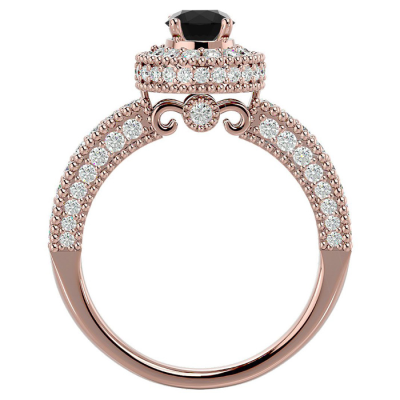 1 1/2 Carat Black Moissanite Halo Engagement Ring In 14 Karat Rose Gold