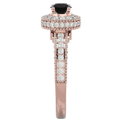 1 1/2 Carat Black Moissanite Halo Engagement Ring In 14 Karat Rose Gold