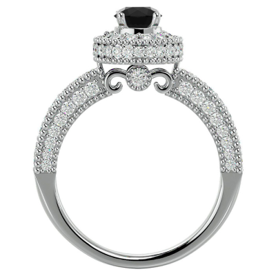 1 1/2 Carat Black Moissanite Halo Engagement Ring In 14 Karat White Gold