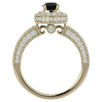 1 1/2 Carat Black Moissanite Halo Engagement Ring In 14 Karat Yellow Gold